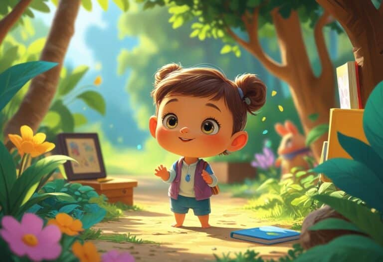 Um personagem pequeno e adorável em um cenário ao ar livre, com expressão curiosa e esperançosa, cercado por elementos que sugerem uma continuação.